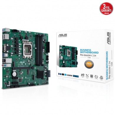 ASUS PRO B660M-C D4-CSM II DDR4 M2 PCIe NVME HDMI DP PCIe 16X v4.0 1700p mATX Kurumsal Anakart