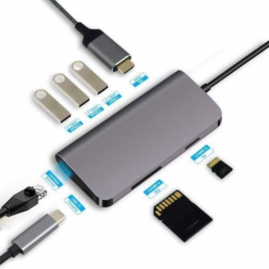 CODEGEN CDG-CNV40 3port Type-C & Ethernet,HDMI,Type-C Kart Okuyucu Gümüş USB Çoklayıcı Hub