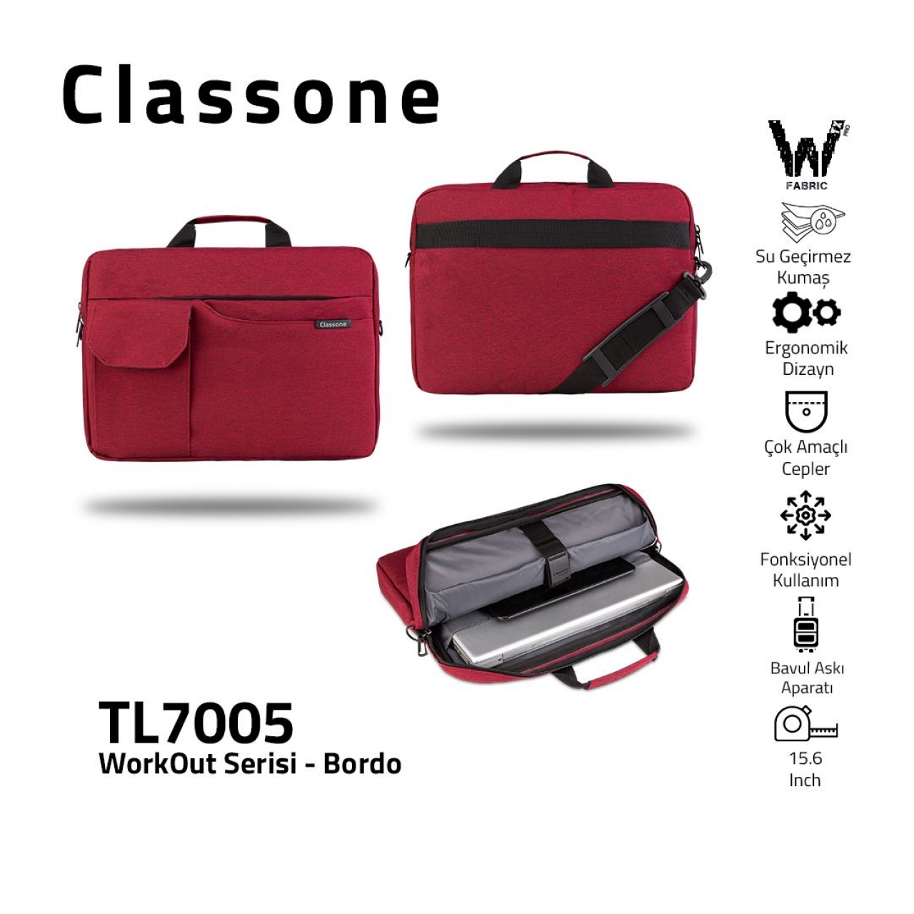 CLASSONE 15.6" TL7005 Notebook Çantası -Bordo