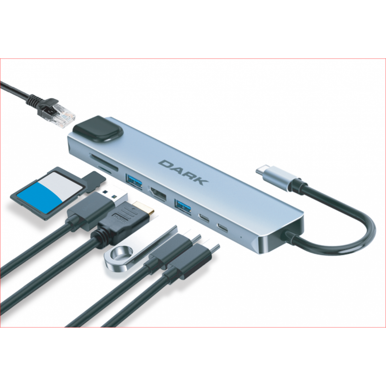 DARK USB 3.1 Type-C 8 in 1 Ethernet / HDMI / TF SD Kart Okuyucu / USB 3.0 - USB 2.0 / USB-C & USB-C PD Dönüştürücü Çevirici HUB