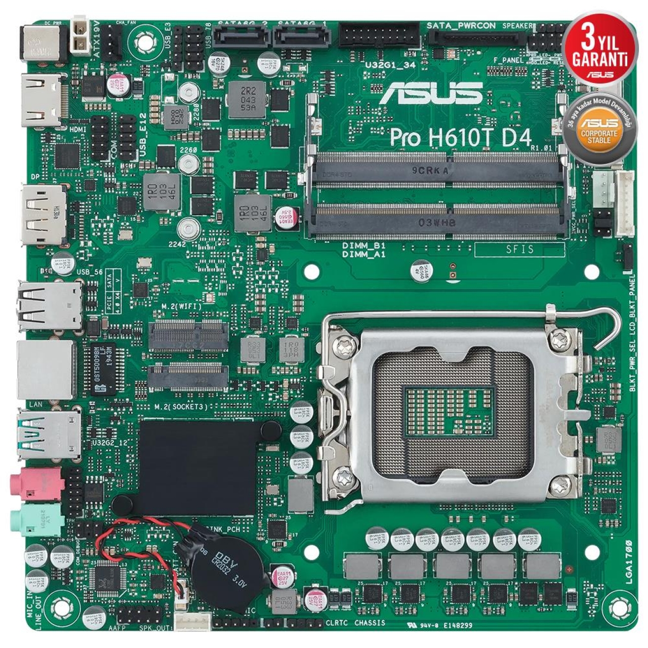 ASUS PRO H610T D4-CSM DDR4 HDMI-DP PCIE 4.0 1700p mITX Kurumsal Anakart