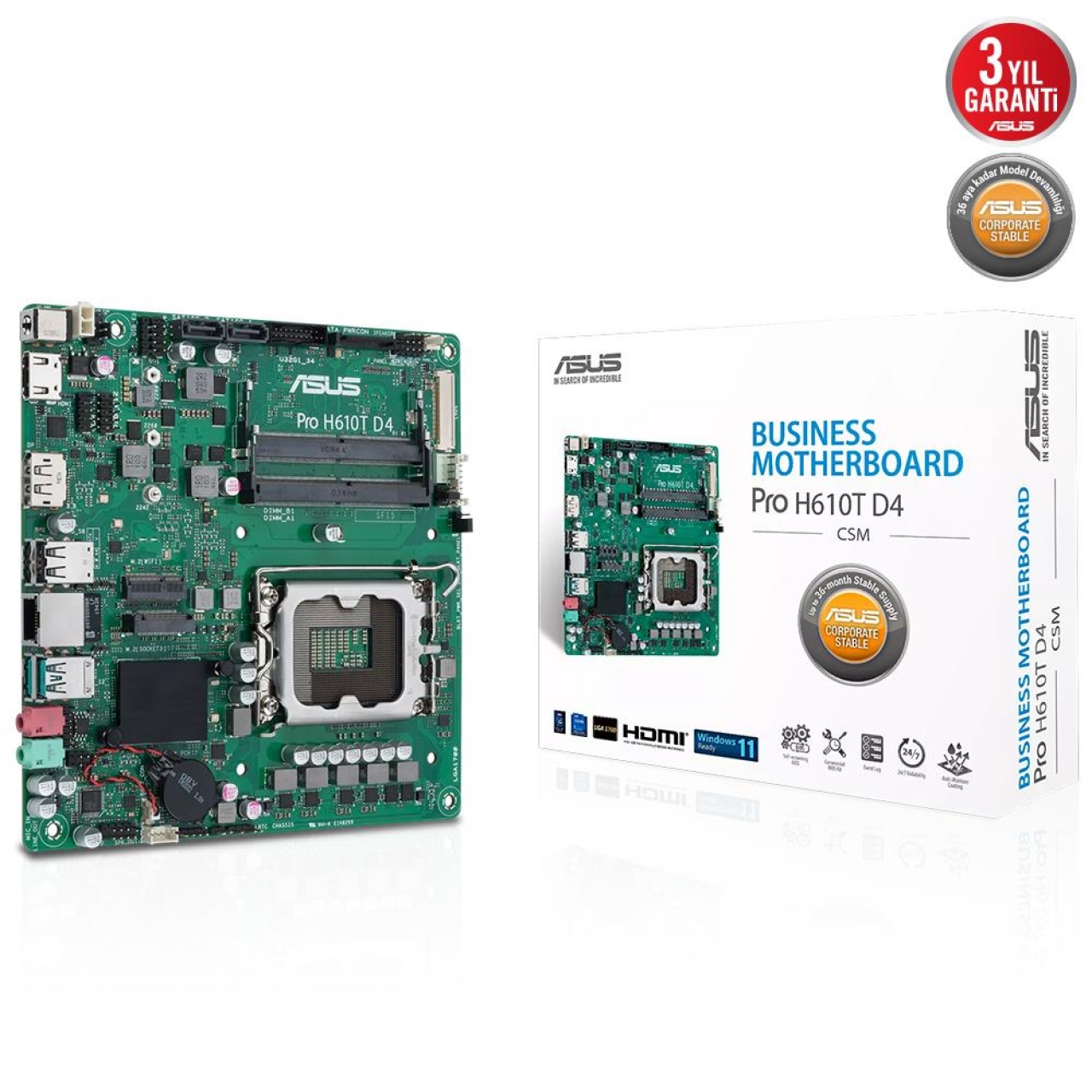 ASUS PRO H610T D4-CSM DDR4 HDMI-DP PCIE 4.0 1700p mITX Kurumsal Anakart