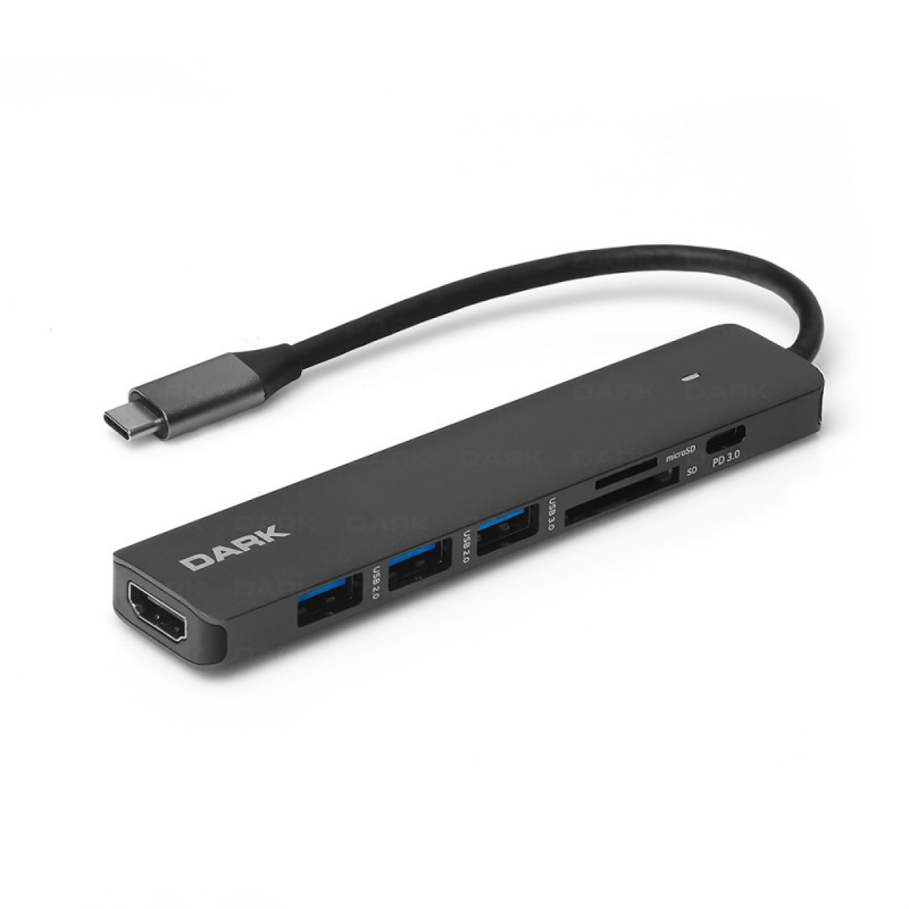 DARK USB 3.1 Gen1 Type-C 7 in 1 HDMI / USB 3.0 - USB 2.0 / TF SD Kart Okuyucu / USB-C & USB-C PD Dönüştürücü Çevirici HUB